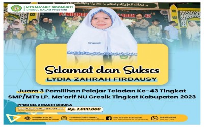 Juara Pemilihan Pelajar Teladan ke-43 LP Maarif NU Gresik Tingkat Kabupaten Tahun 2023